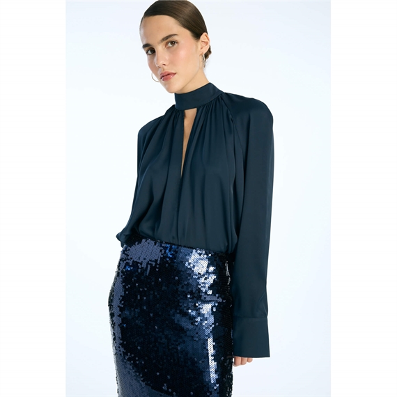 Rotate Satin Bow Skjorte, Sky Captain